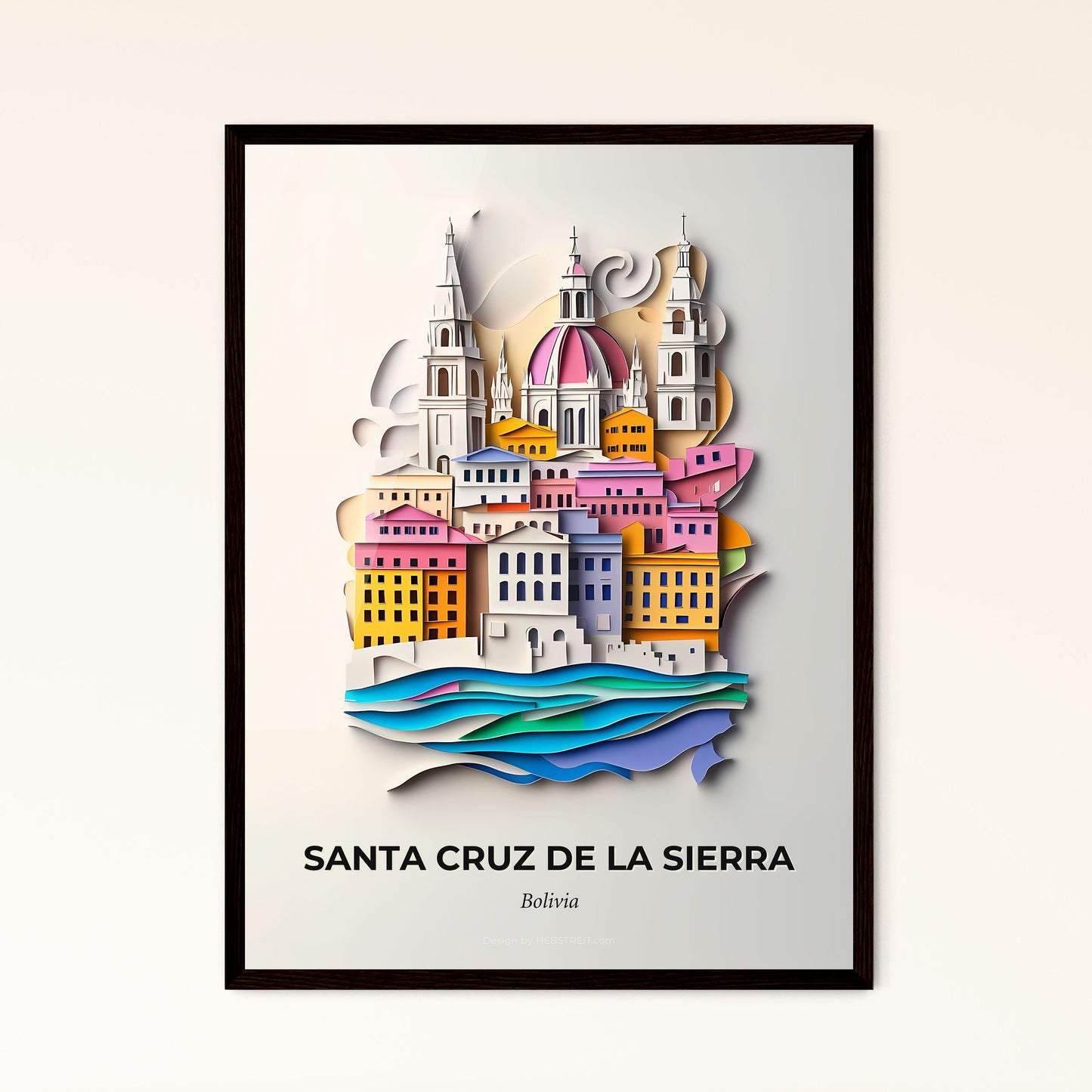 Vivid Santa Cruz de la Sierra, Bolivia - a paper cut of a city with a river