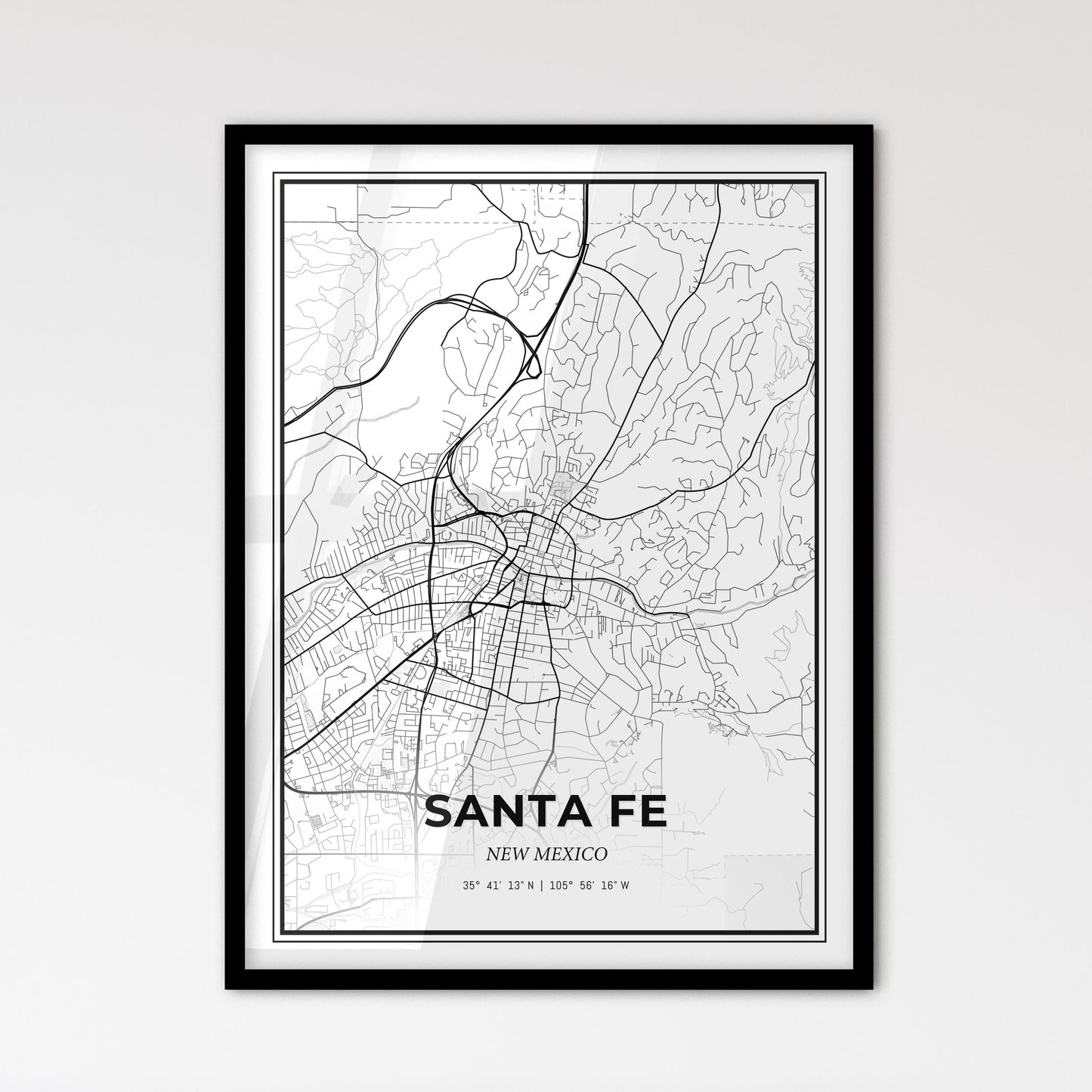 Santa Fe New Mexico - Scandinavian Style City Map for Modern Home Decor