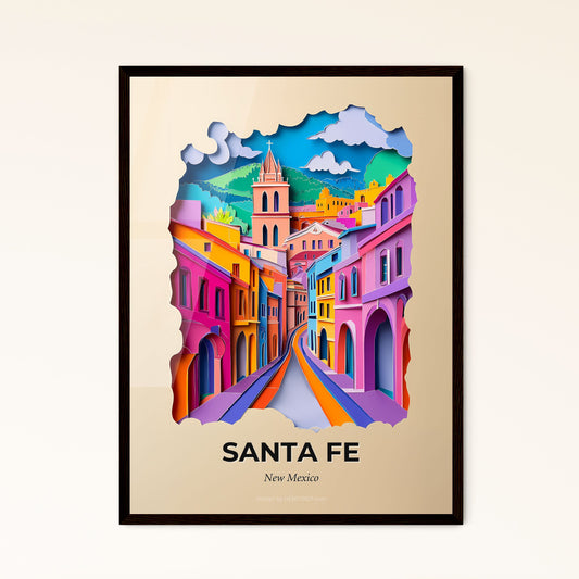 Vivid Santa Fe, New Mexico - a colorful city scene with a clock tower