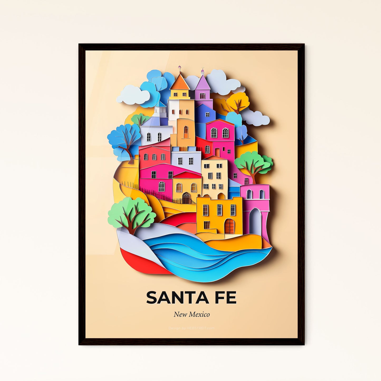 Vivid Santa Fe, New Mexico - a colorful city with a river and trees