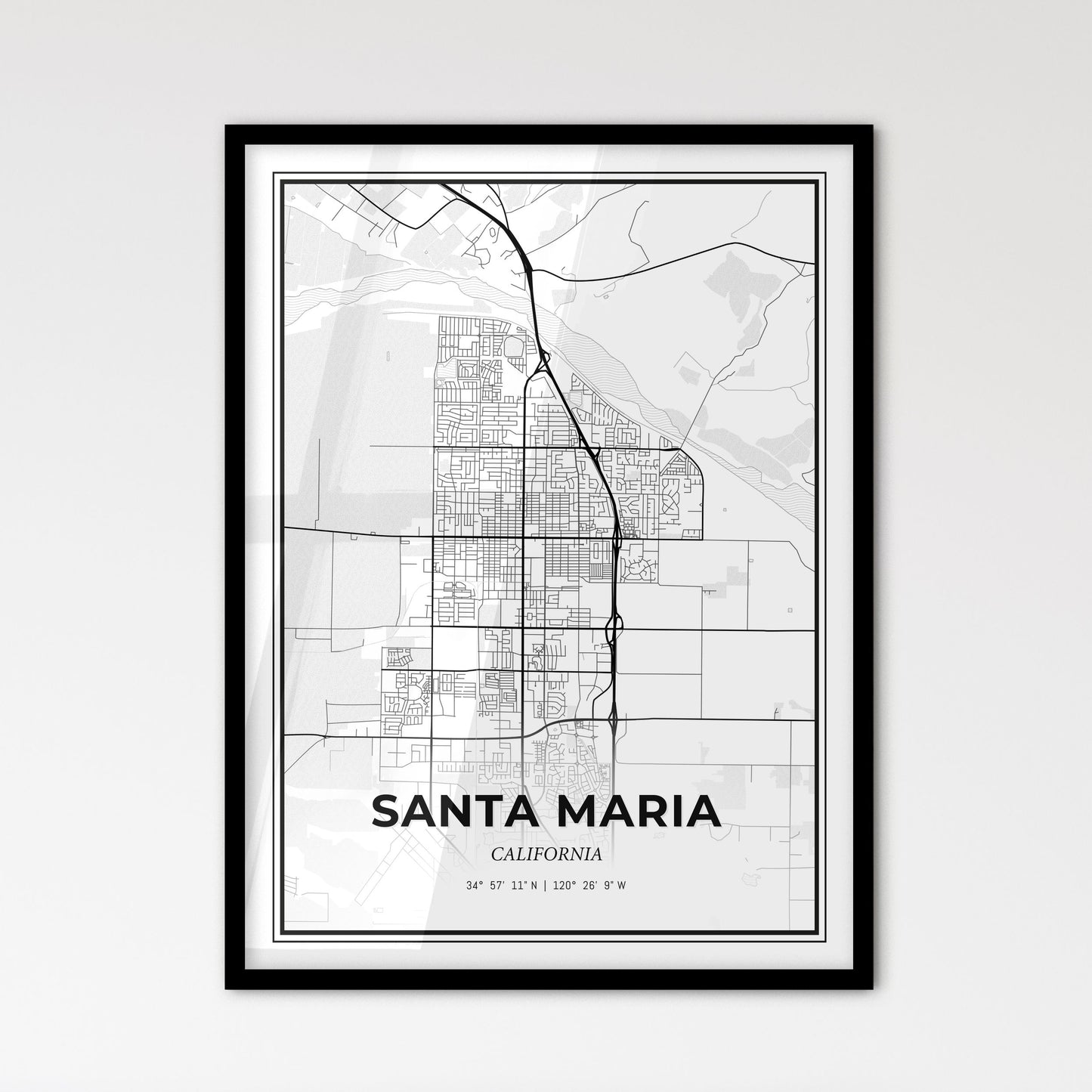 Santa Maria California - Scandinavian Style City Map for Modern Home Decor