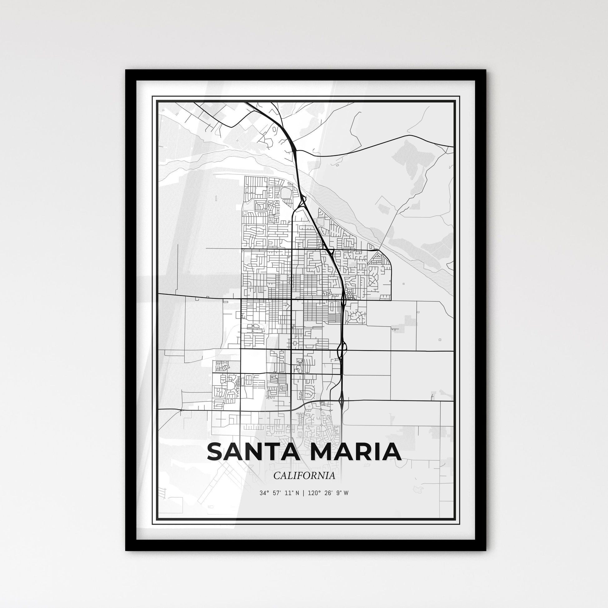 Santa Maria California - Scandinavian Style City Map for Modern Home Decor