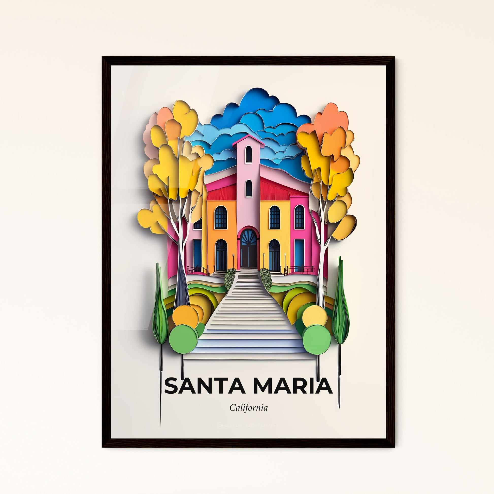 Vivid Santa Maria, California - a colorful building with a staircase leading to it