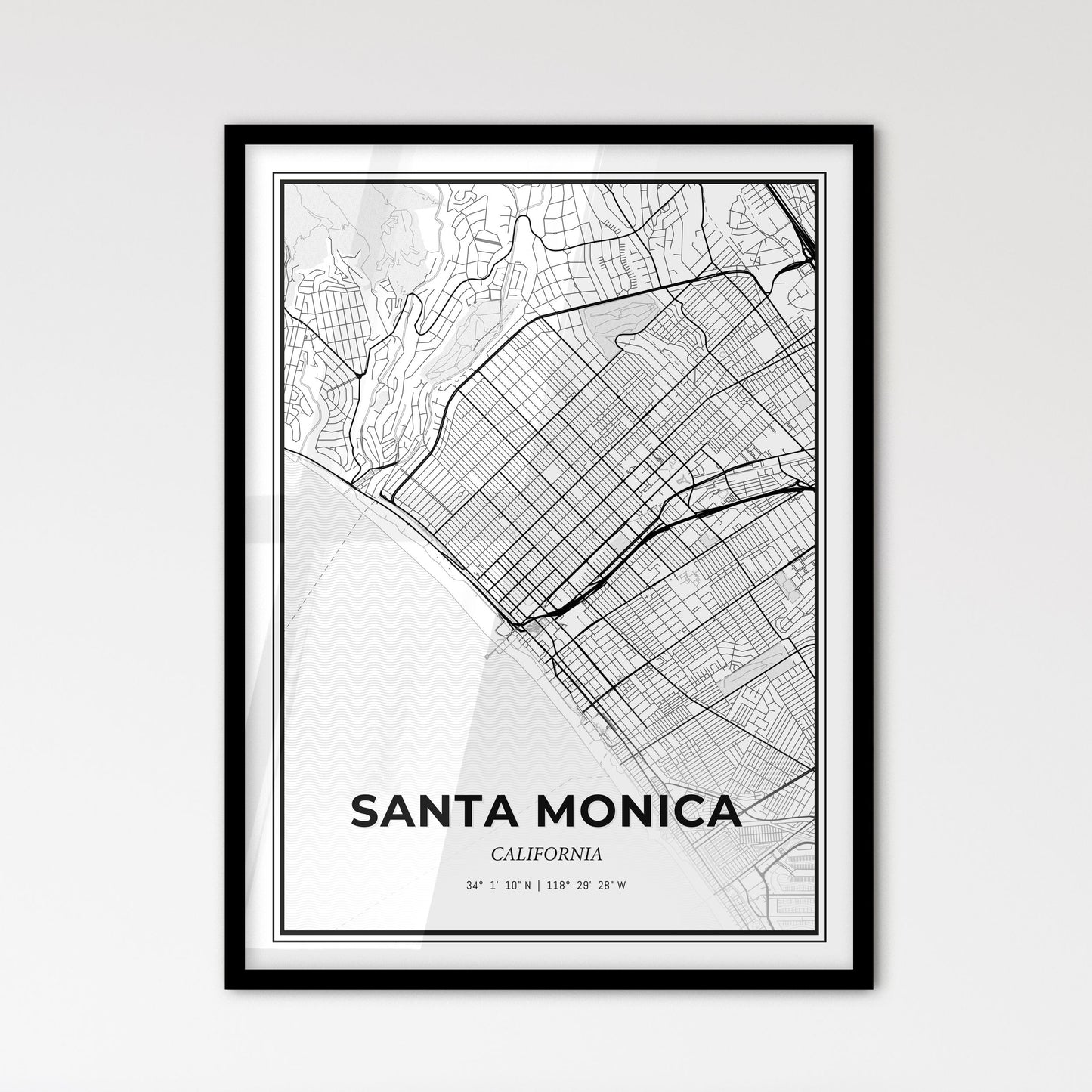 Santa Monica California - Scandinavian Style City Map for Modern Home Decor