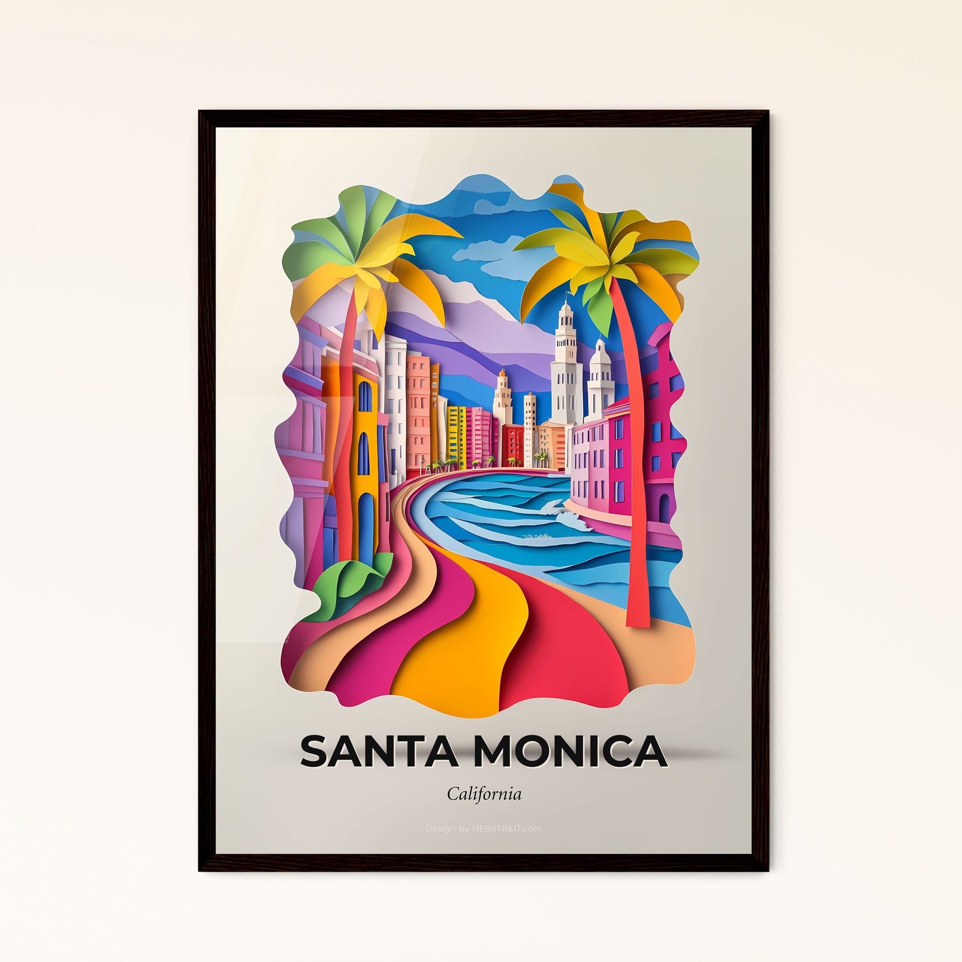 Vivid Santa Monica, California - a colorful city with palm trees and a beach