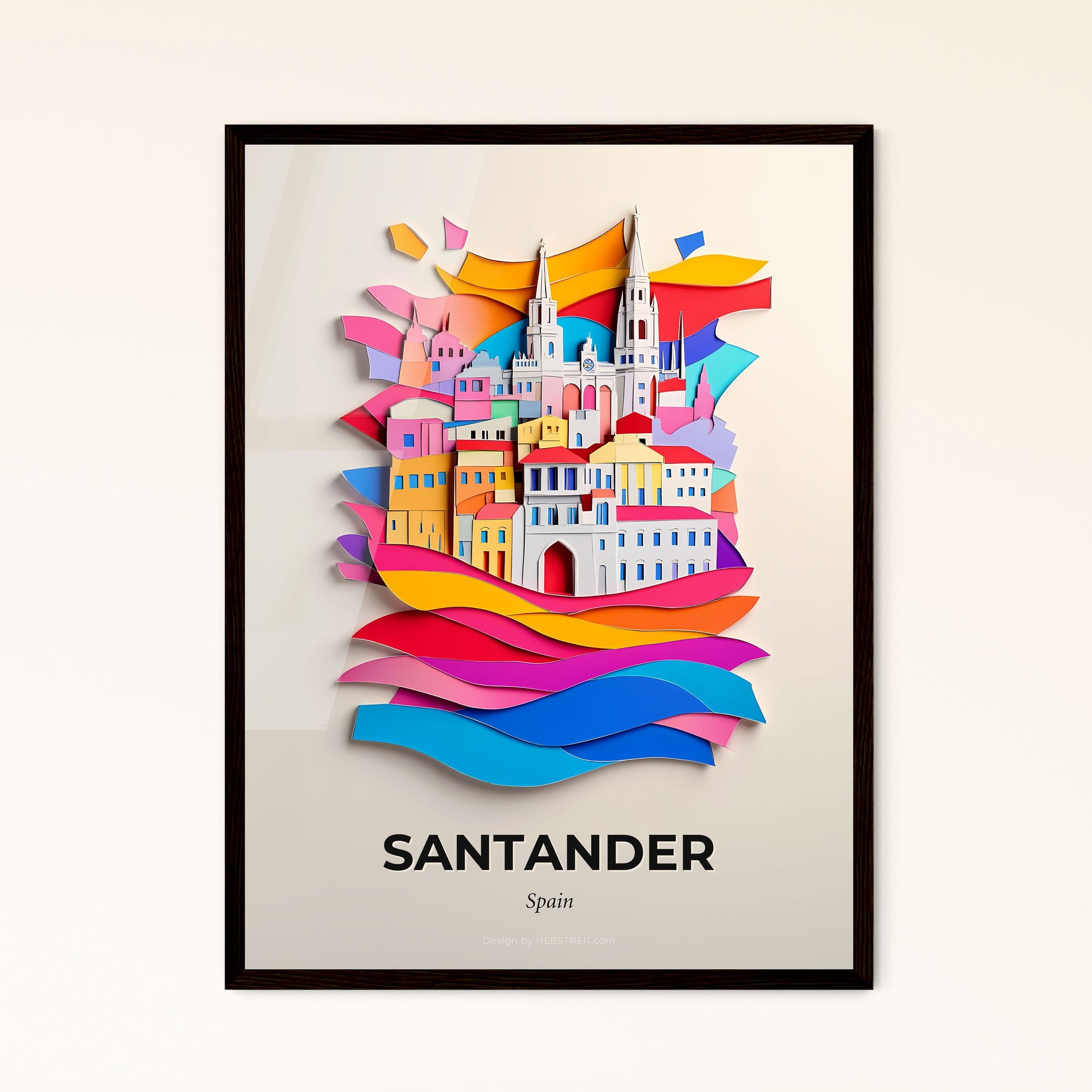 Vivid Santander, Spain - a paper cut of a city with a rainbow wave