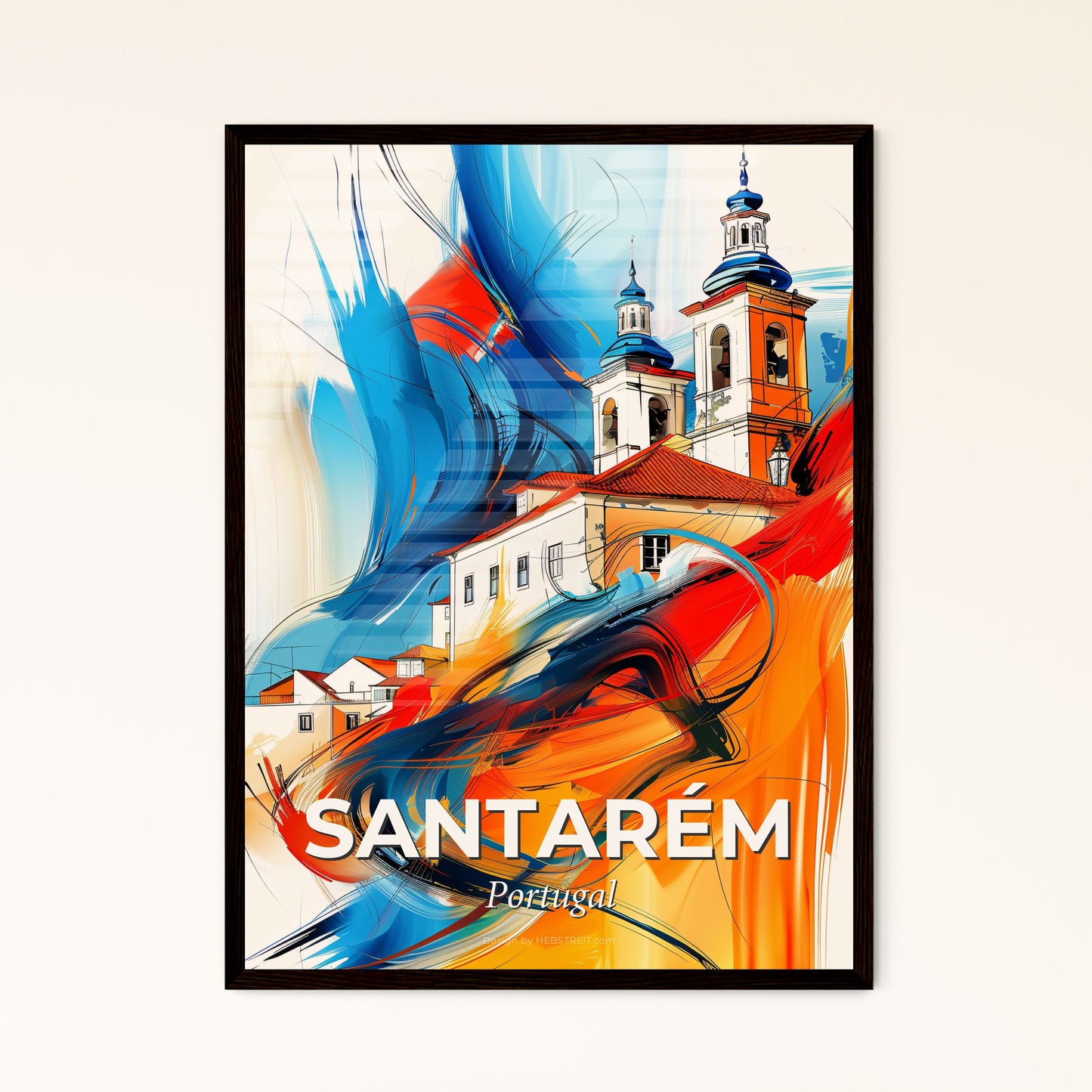 Vibrant Santarém, Portugal - A Painting Of A Building With A Colorful Background