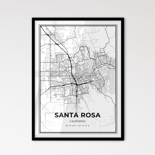 Santa Rosa California - Scandinavian Style City Map for Modern Home Decor