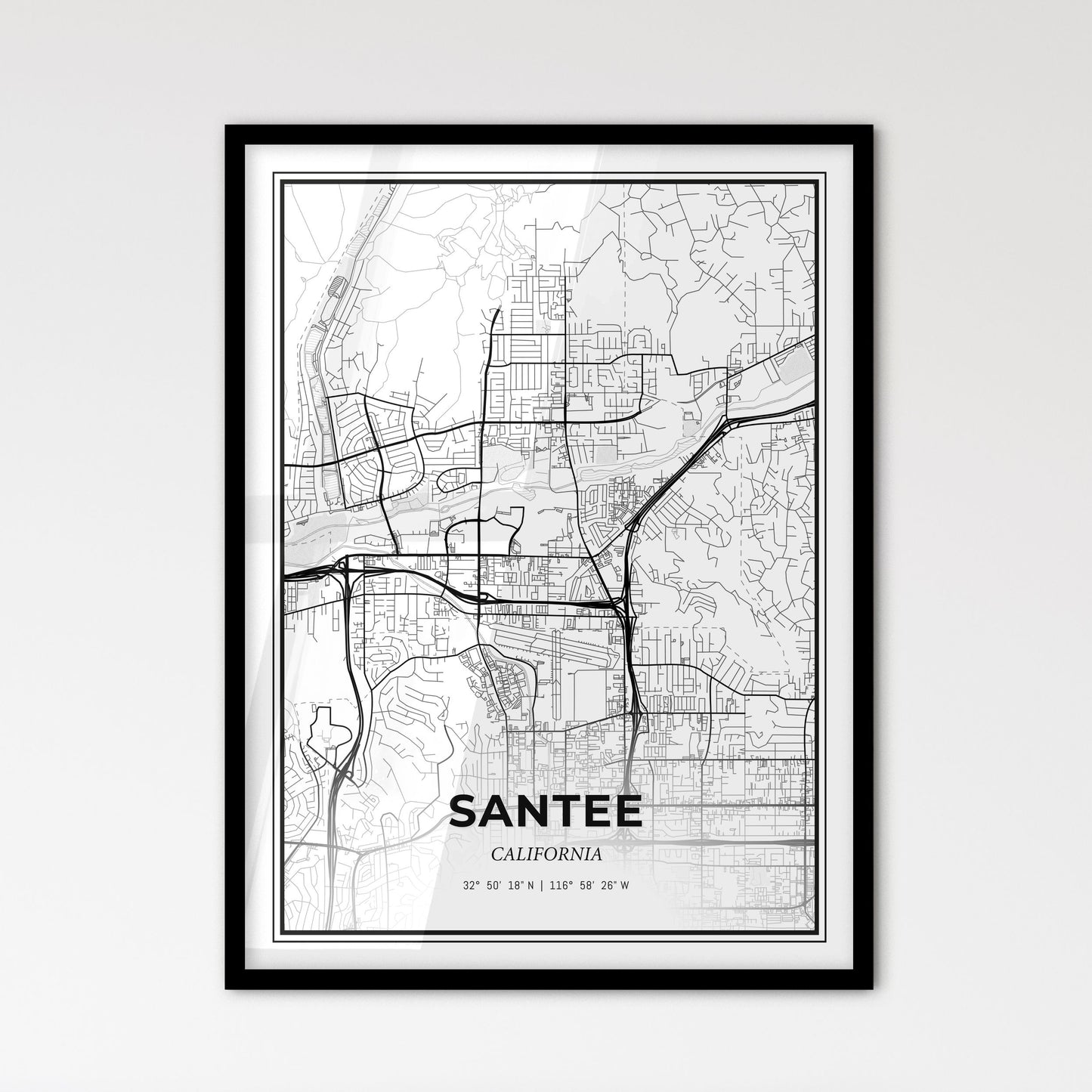 Santee California - Scandinavian Style City Map for Modern Home Decor