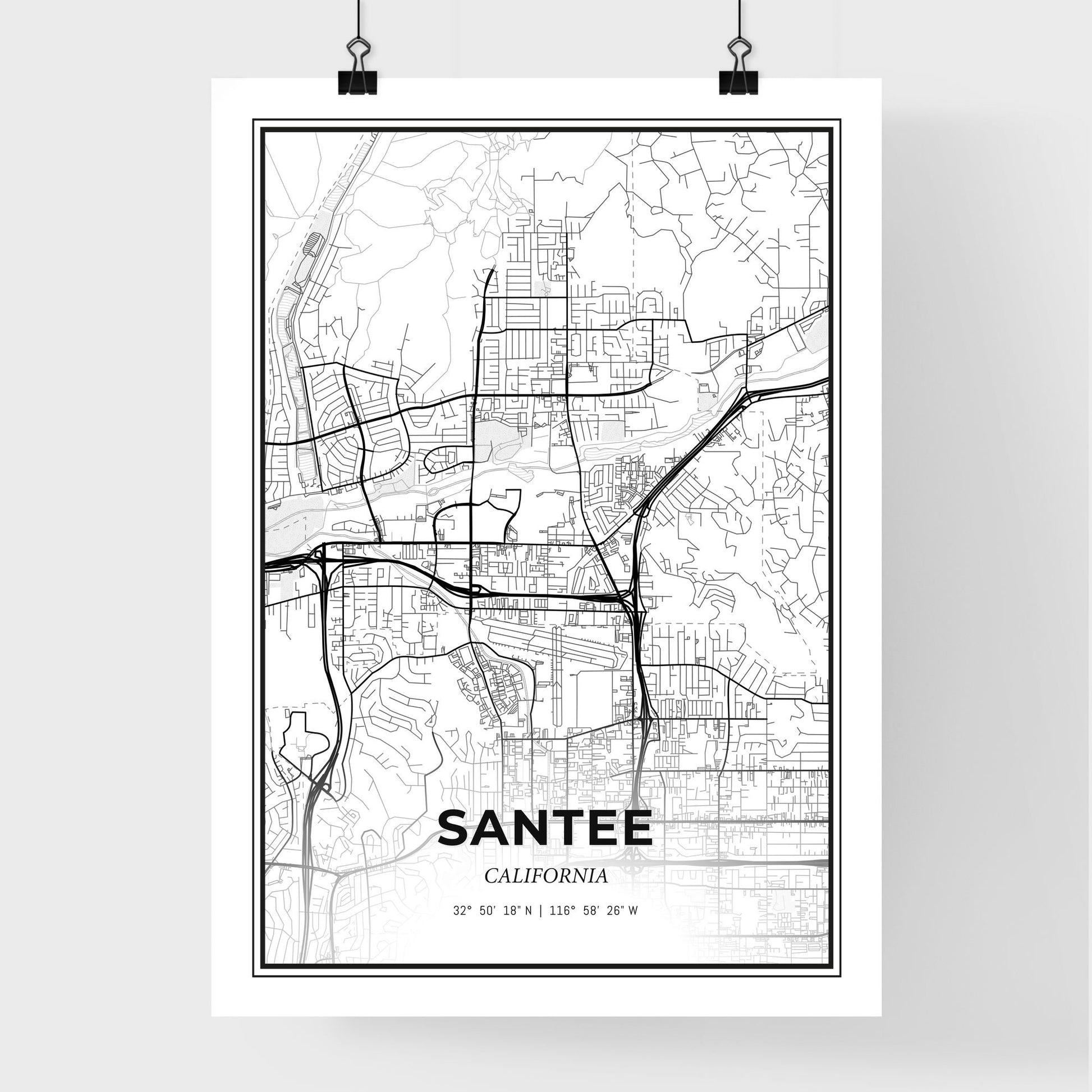 Santee California - Premium City Map Poster