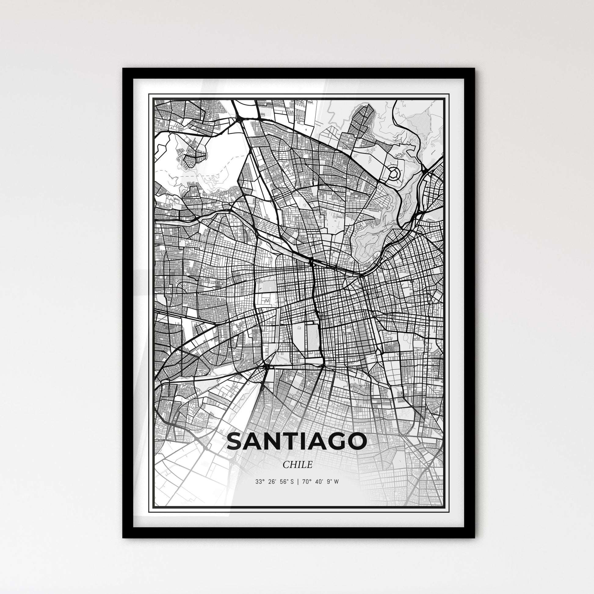 Santiago Chile - Scandinavian Style City Map for Modern Home Decor