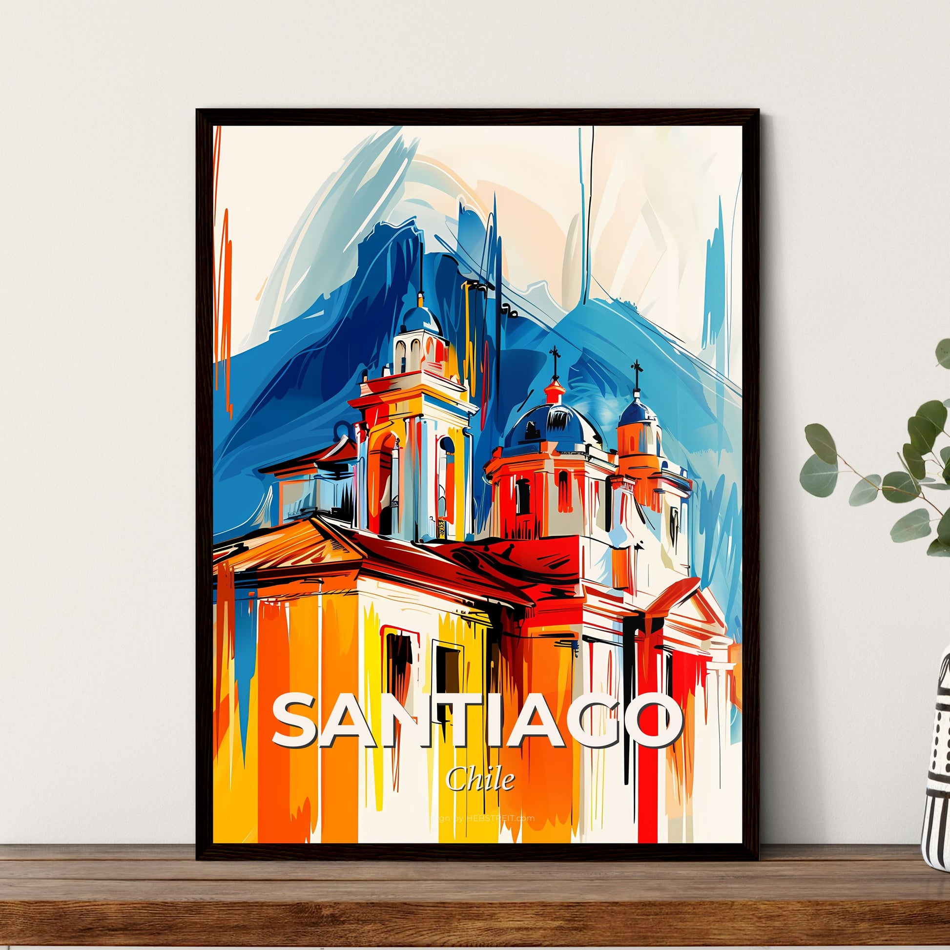 Vibrant Santiago, Chile - A Painting Of A Building With A Steeple