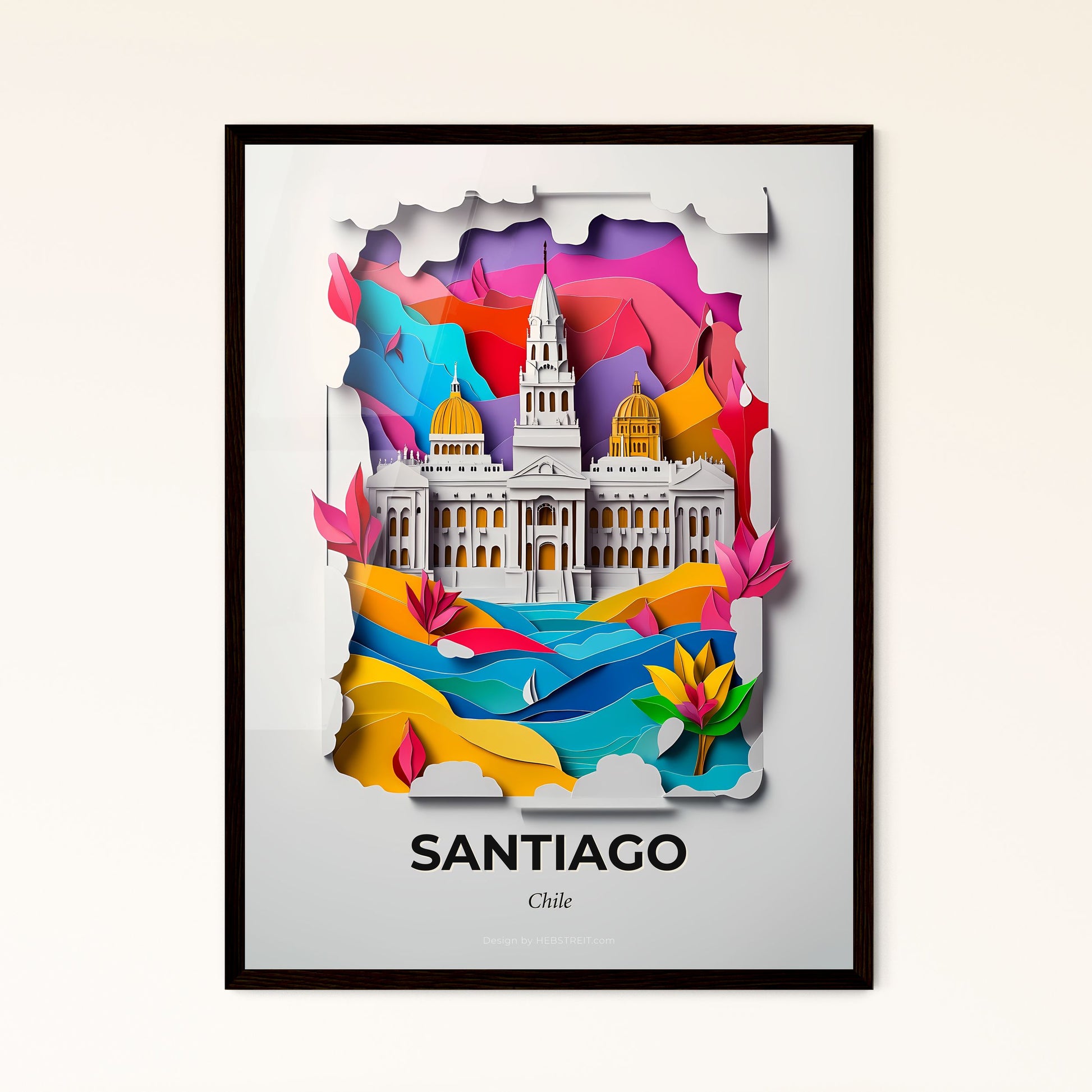 Vivid Santiago, Chile - a paper cut of a building with a boat in the water