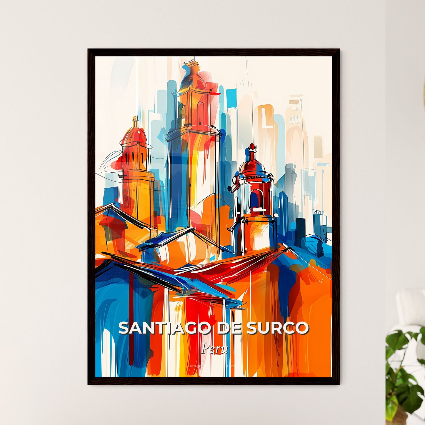 Vibrant Santiago De Surco, Peru - A Colorful Painting Of Buildings