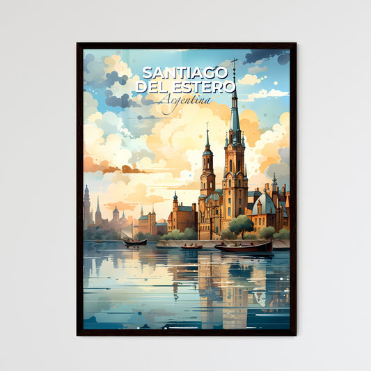 Abstract Expressionist Painting of Santiago del Estero Argentina Cityscape Skyline with Castle and Waterway Default Title