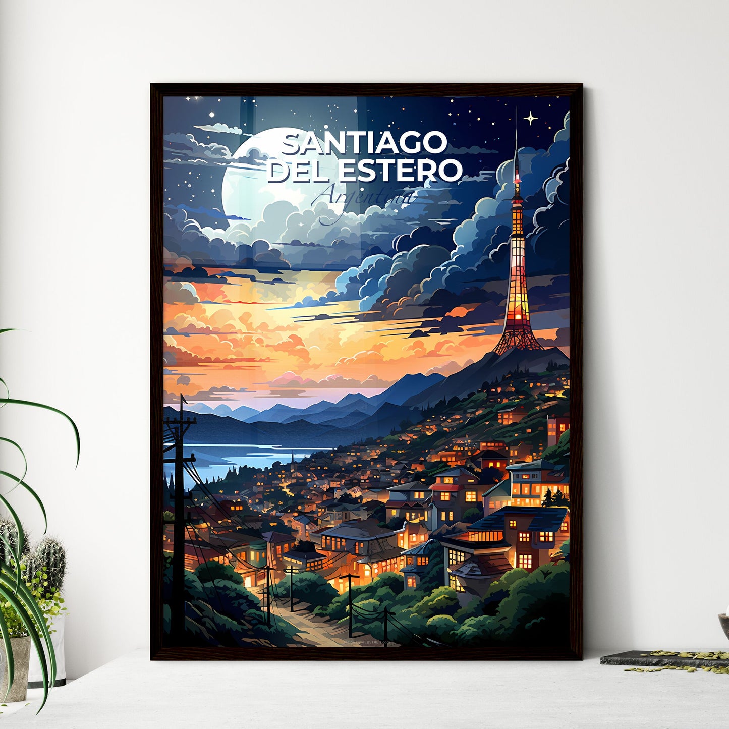 Cityscape with Tower, Architecture, Santiago del Estero, Argentina, Painting, Vibrant Colors, Art, Travel, South America Default Title