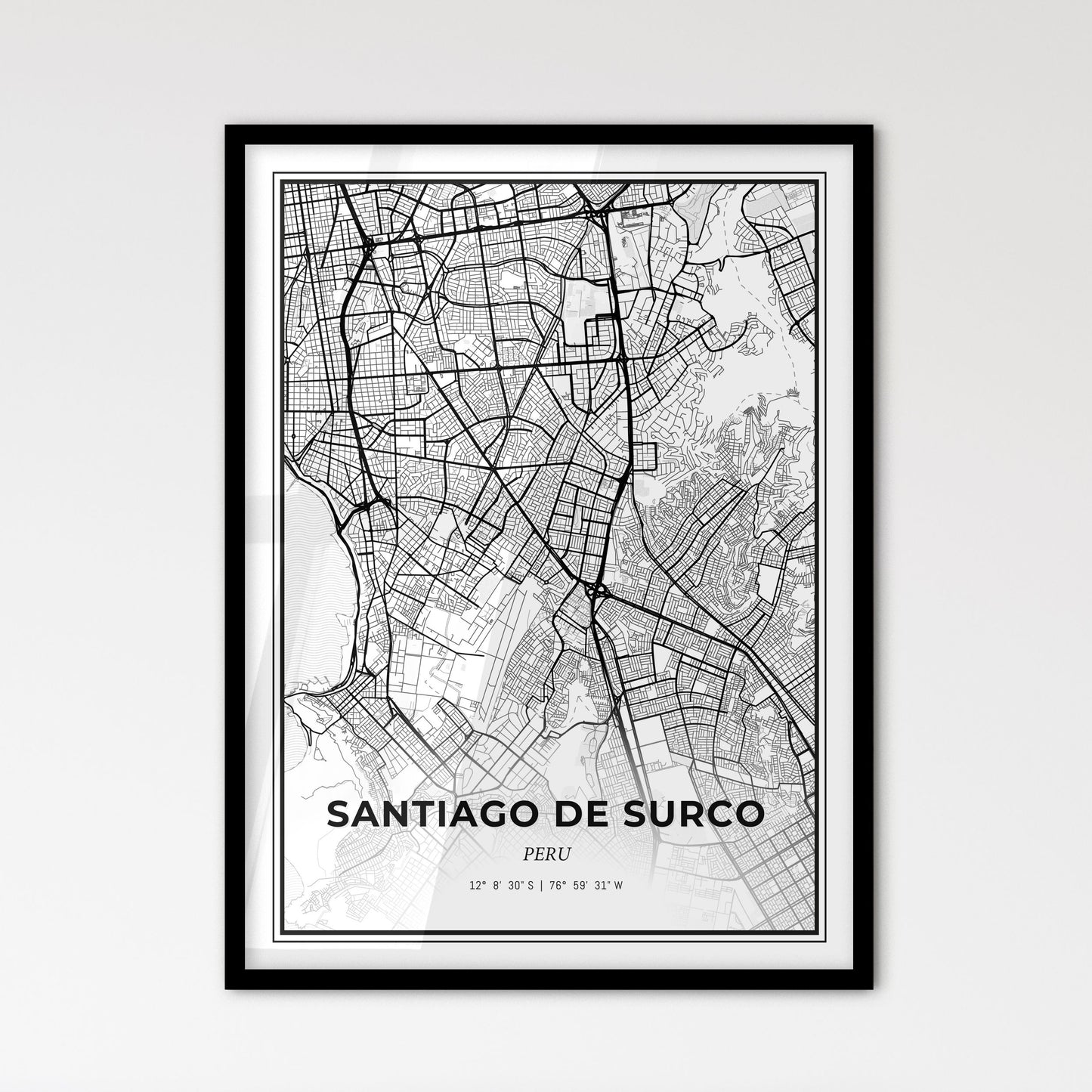 Santiago de Surco Peru - Scandinavian Style City Map for Modern Home Decor