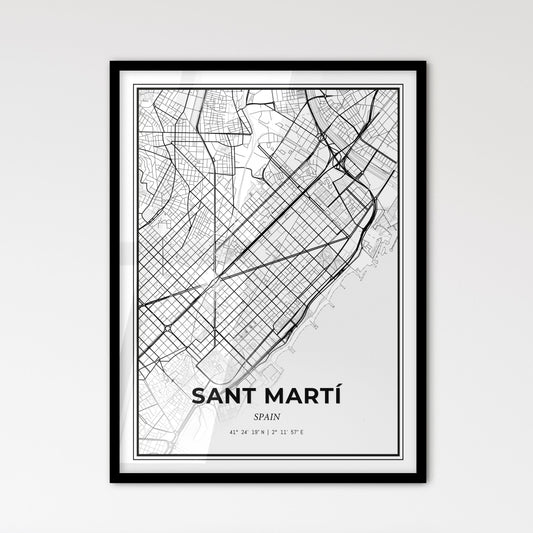 Sant Martí Spain - Scandinavian Style City Map for Modern Home Decor