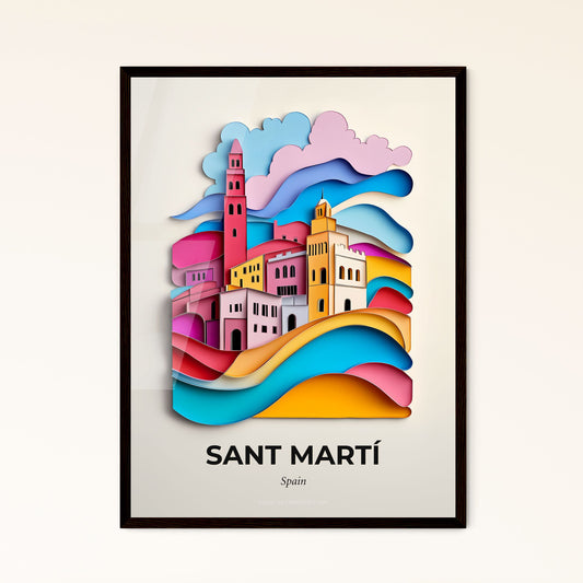 Vivid Sant Martí, Spain - a paper cut of a city with a clock tower