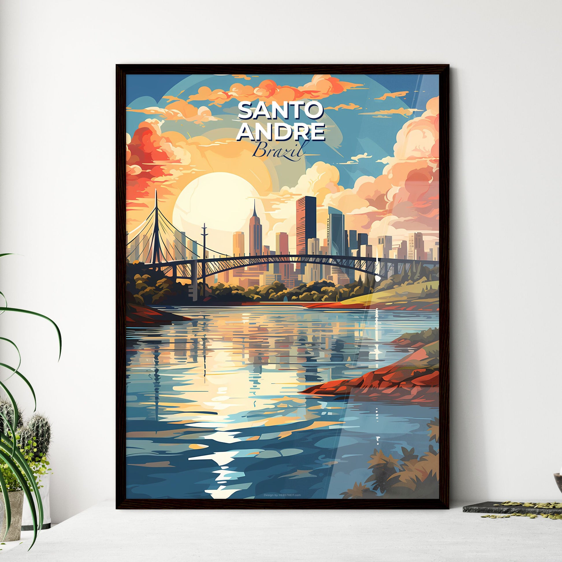 Vibrant Cityscape Painting: Santo Andre Brazil Skyline Bridge River City Art Default Title