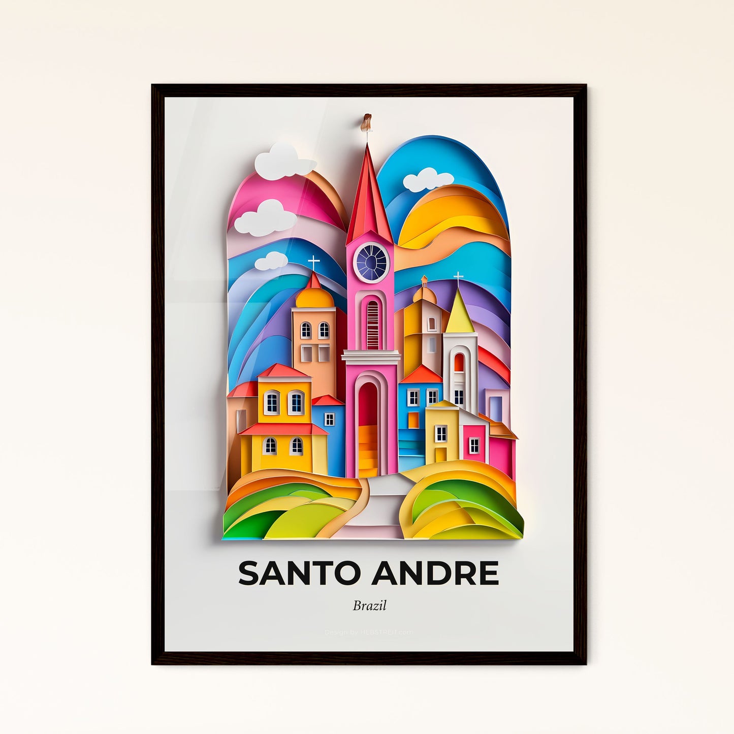 Vivid Santo Andre, Brazil - a colorful paper cut of a church and a rainbow colored sky