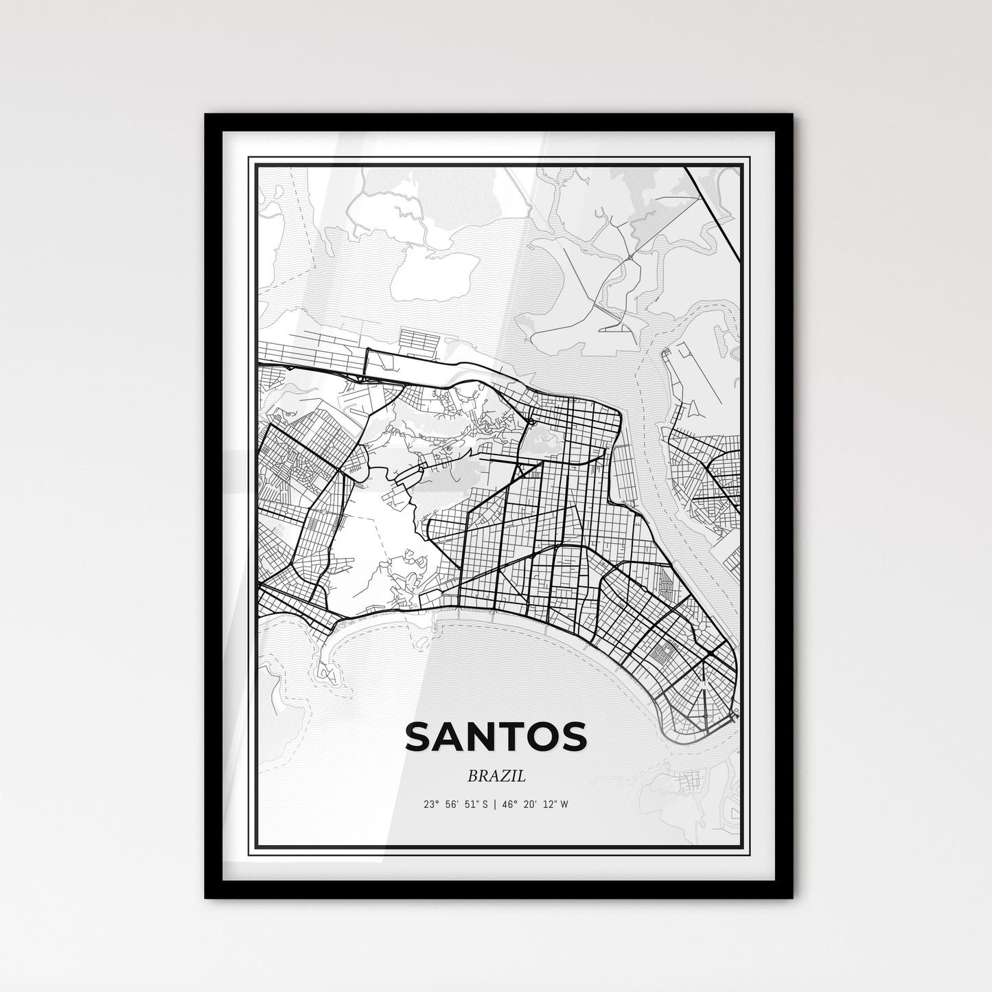 Santos Brazil - Scandinavian Style City Map for Modern Home Decor