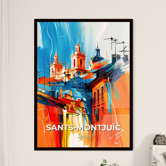 Vibrant Sants-Montjuïc, Spain - A Painting Of A Building With Towers And Towers