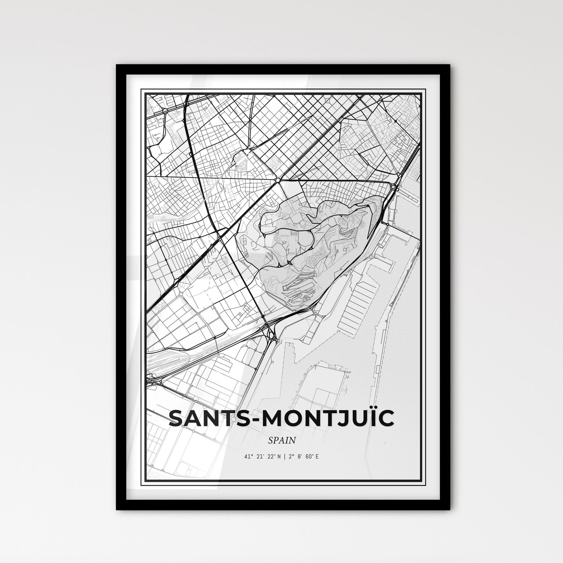 Sants-Montjuïc Spain - Scandinavian Style City Map for Modern Home Decor