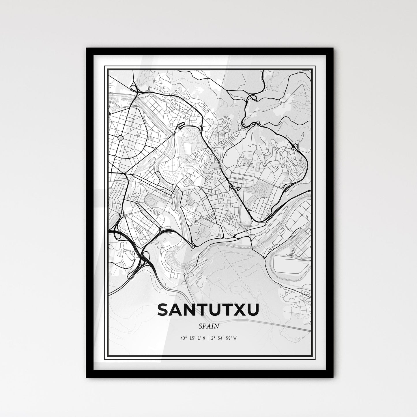 Santutxu Spain - Scandinavian Style City Map for Modern Home Decor