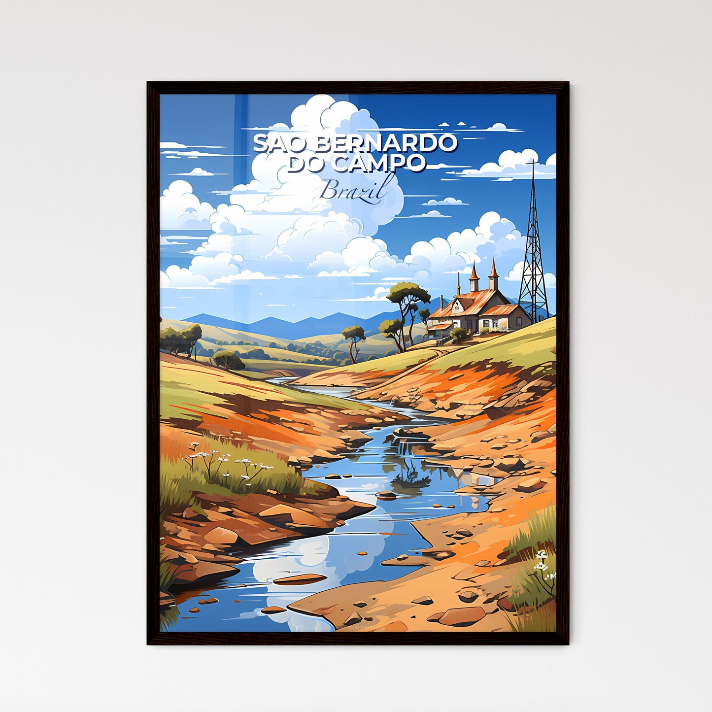 Vibrant River Valley Painting with House and Trees - Sao Bernardo do Campo, Brazil Skyline Default Title