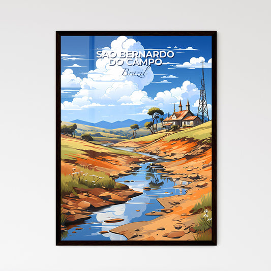Vibrant River Valley Painting with House and Trees - Sao Bernardo do Campo, Brazil Skyline Default Title