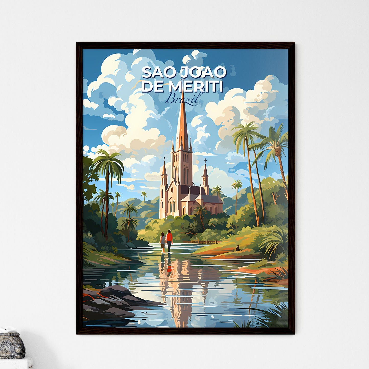 Sao Joao de Meriti Cityscape Painting - Vibrant Artwork of Church by Riverfront Default Title