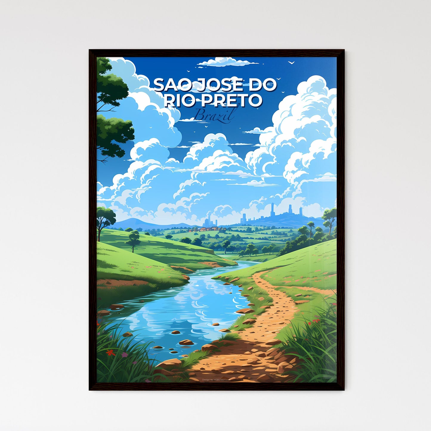 Vibrant Painting of Sao Jose do Rio Preto Brazil Skyline Featuring River Valley Default Title