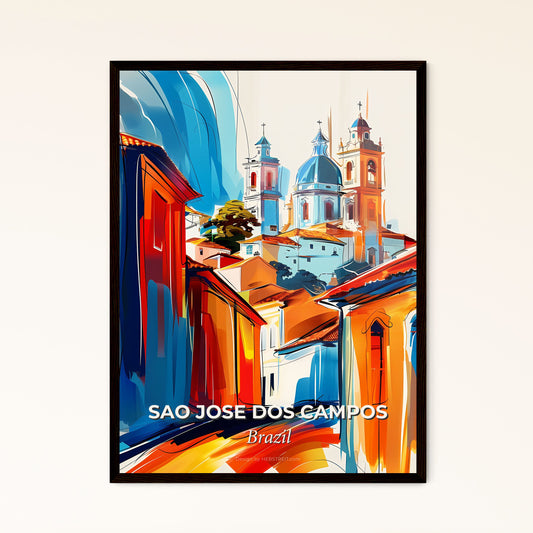 Vibrant Sao Jose Dos Campos, Brazil - A Painting Of A Town With A Church On Top