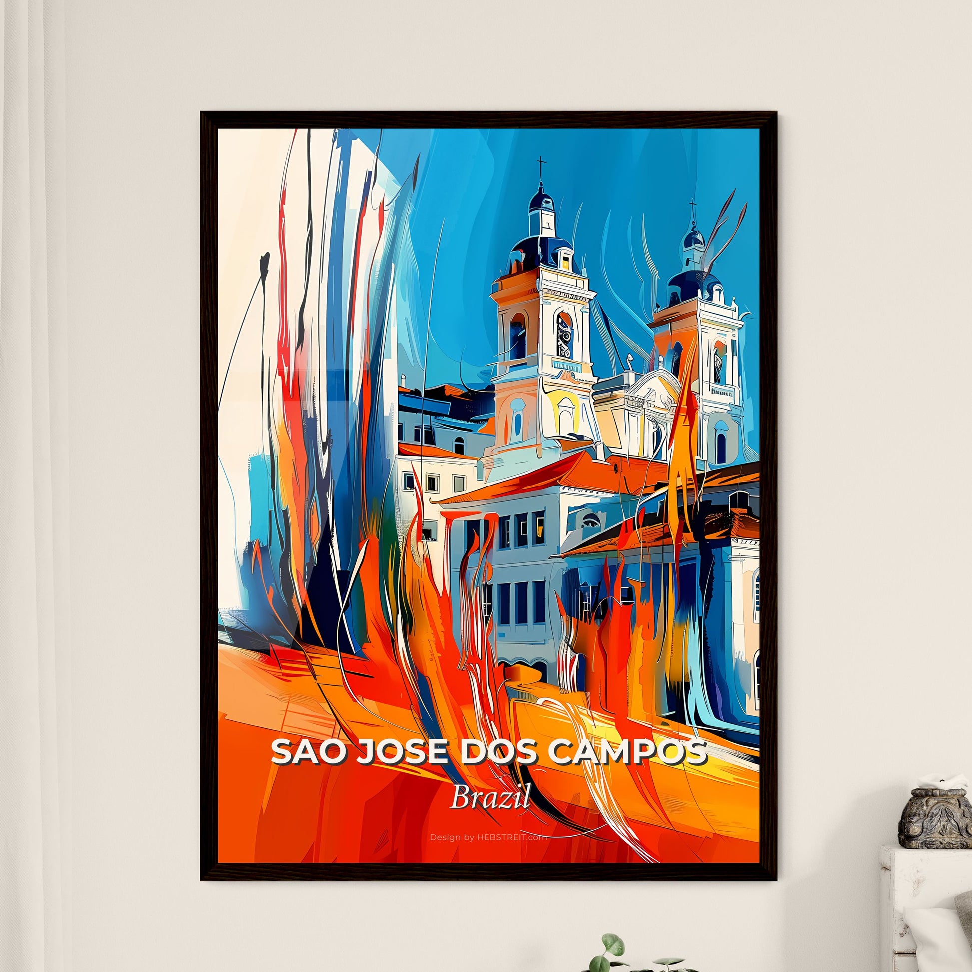 Vibrant Sao Jose Dos Campos, Brazil - A Painting Of A Building With A Tower And A Flag