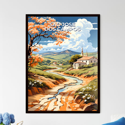 Vibrant River Valley Landscape Painting Depicting Sao Jose dos Campos Brazil Skyline Default Title