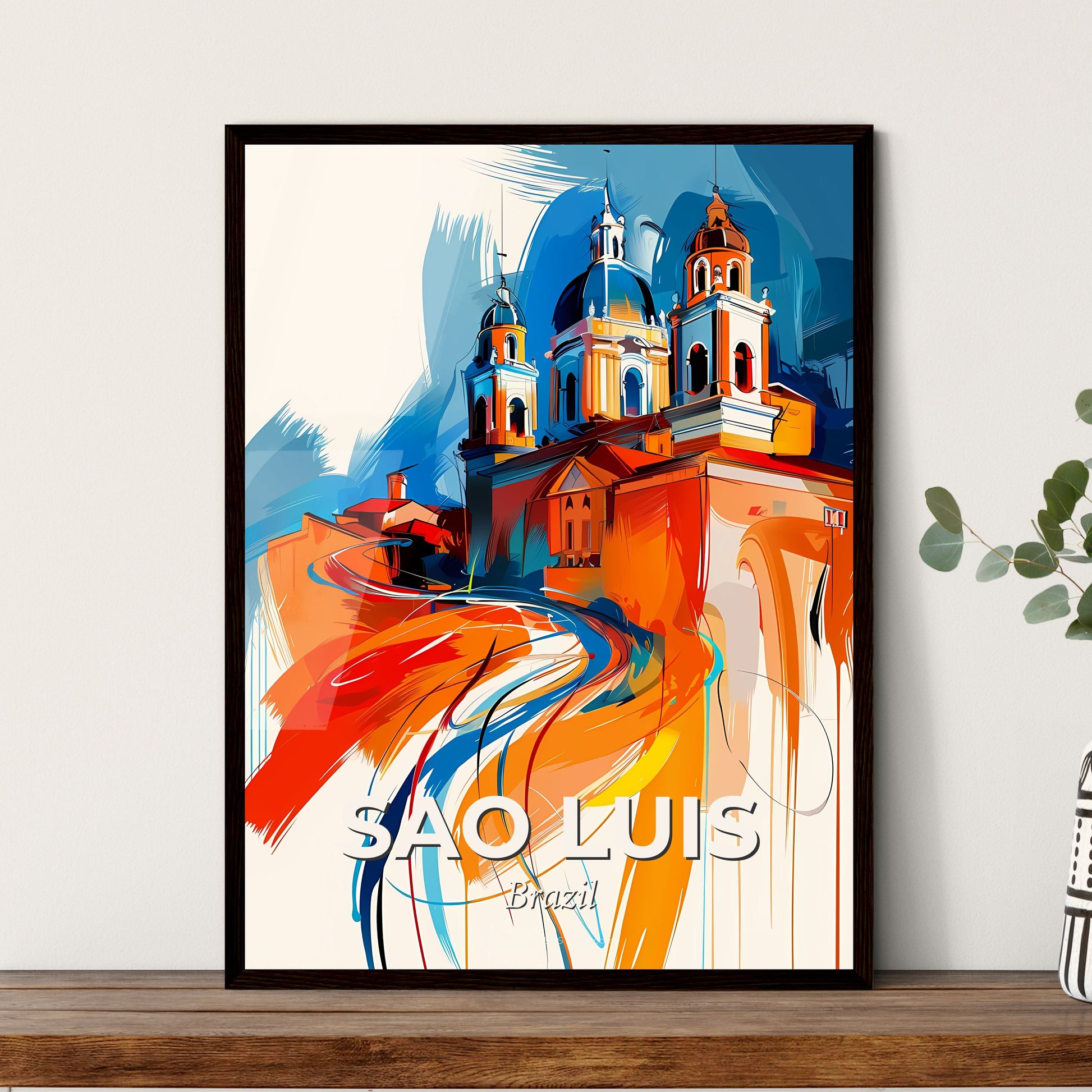 Vibrant Sao Luis, Brazil - A Painting Of A Skyline With A Colorful Building