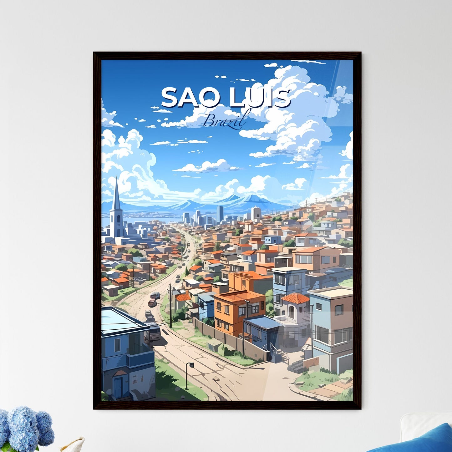 Sao Luis Cityscape Painting: Colorful Artwork of City Skyline with Buildings and Road Default Title