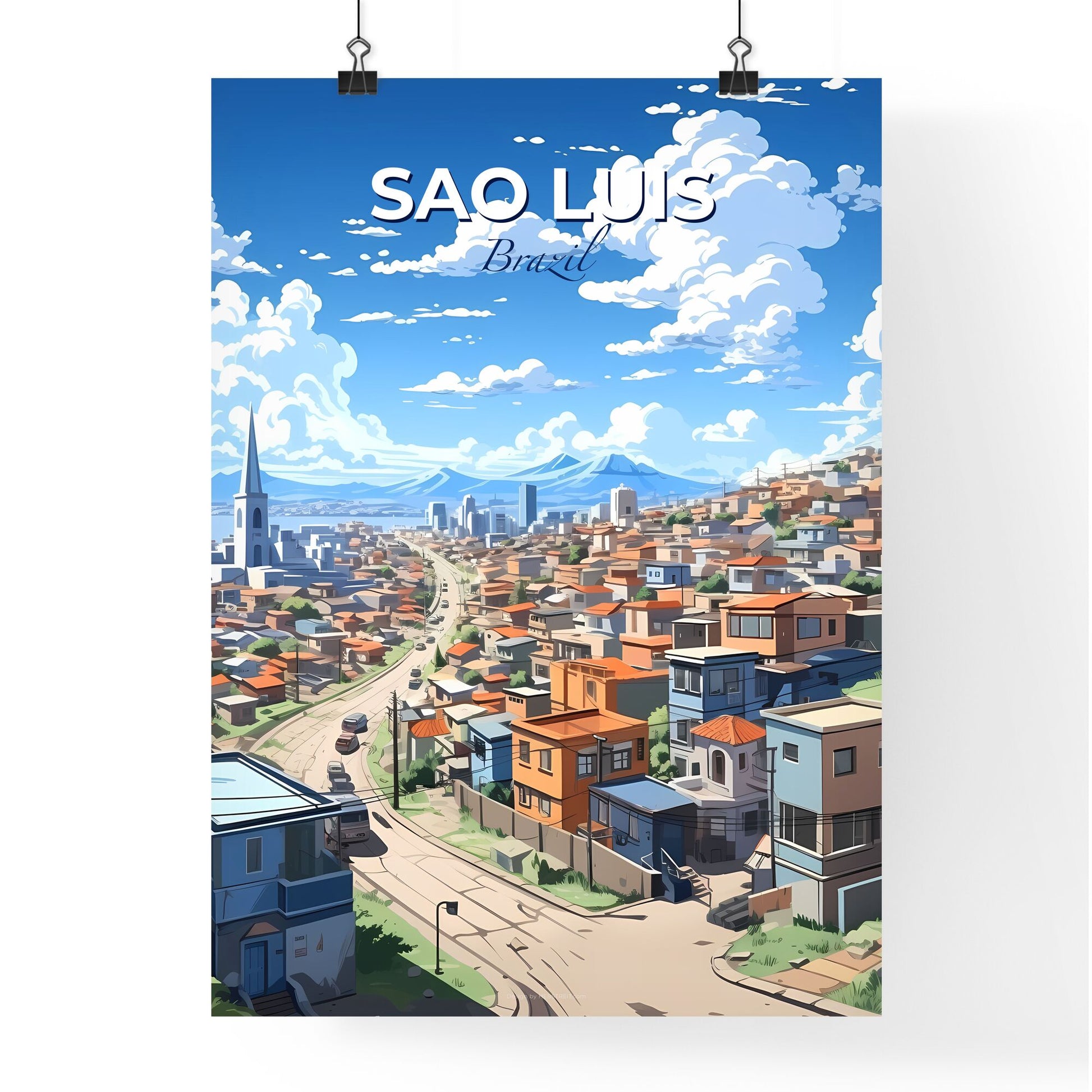 Sao Luis Cityscape Painting: Colorful Artwork of City Skyline with Buildings and Road Default Title