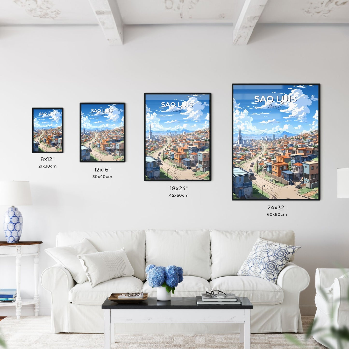 Sao Luis Cityscape Painting: Colorful Artwork of City Skyline with Buildings and Road Default Title