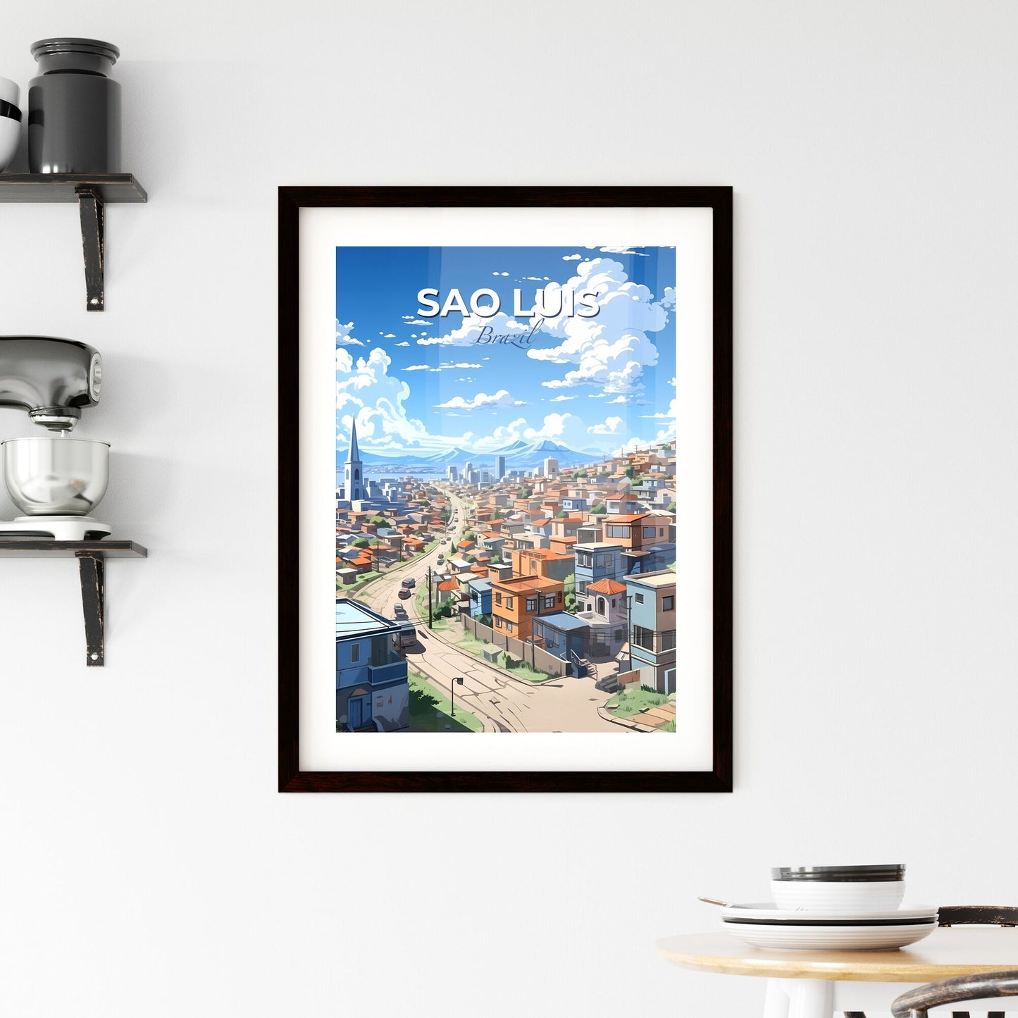 Sao Luis Cityscape Painting: Colorful Artwork of City Skyline with Buildings and Road Default Title