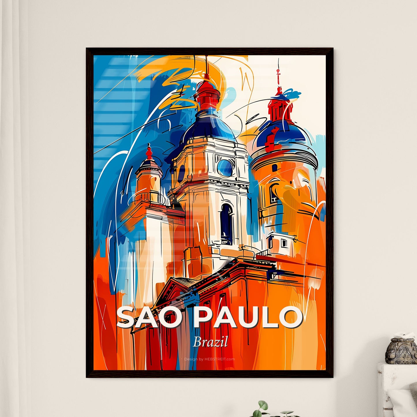 Vibrant Sao Paulo, Brazil - A Painting Of A Building With Blue And Orange Colors