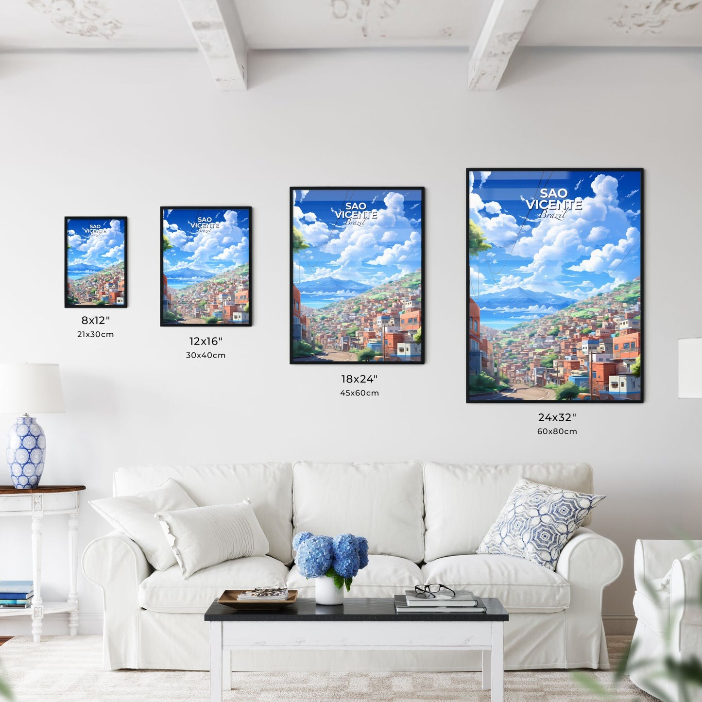 Vibrant Painting Landscape Sao Vicente City Skyline Brazil Hillside Art Default Title