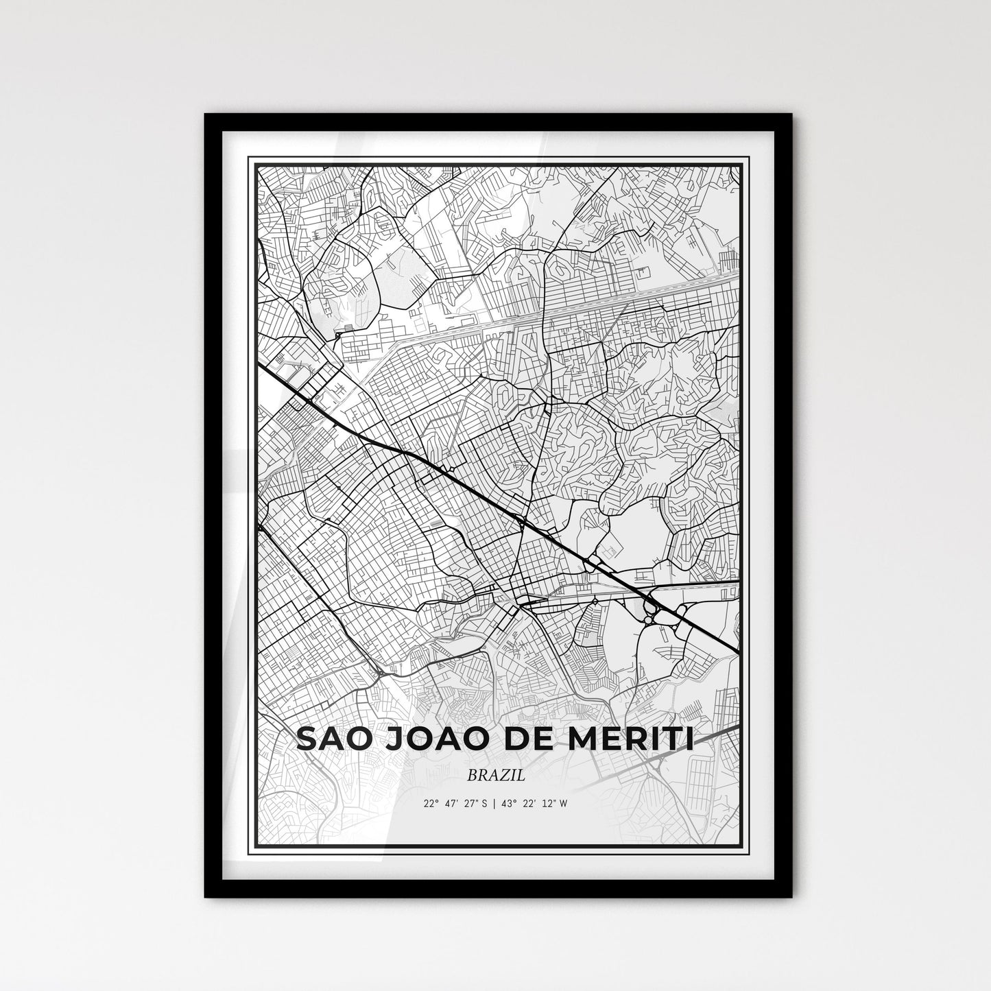 Sao Joao de Meriti Brazil - Scandinavian Style City Map for Modern Home Decor