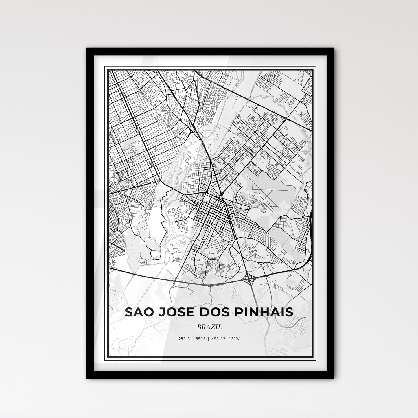 Sao Jose dos Pinhais Brazil - Scandinavian Style City Map for Modern Home Decor