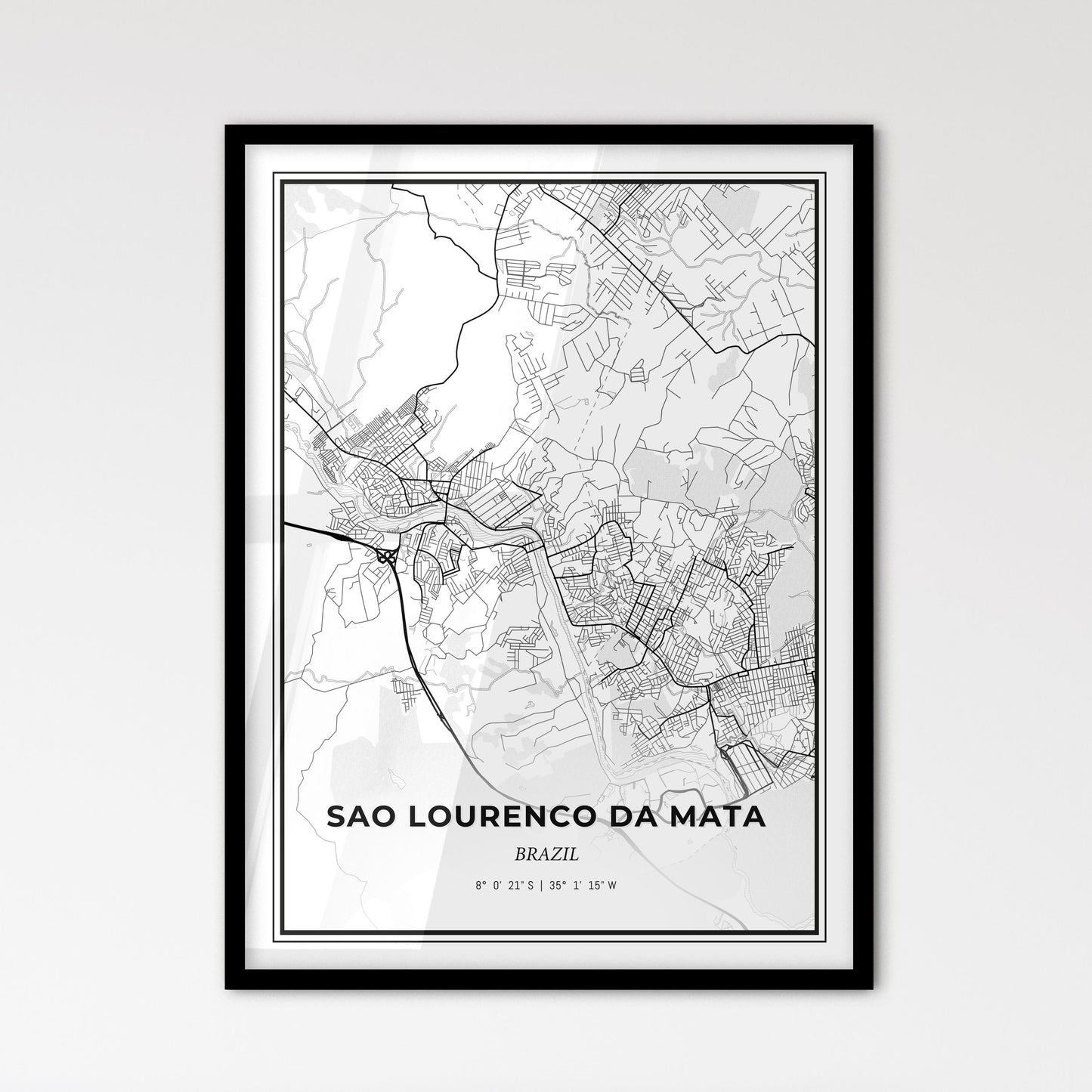 Sao Lourenco da Mata Brazil - Scandinavian Style City Map for Modern Home Decor