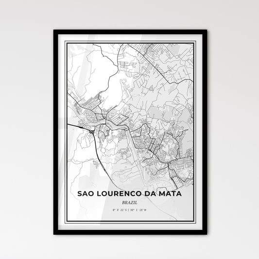 Sao Lourenco da Mata Brazil - Scandinavian Style City Map for Modern Home Decor