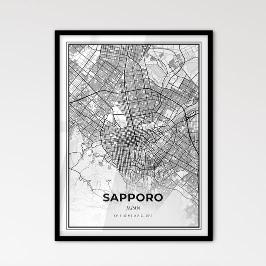 Sapporo Japan - Scandinavian Style City Map for Modern Home Decor