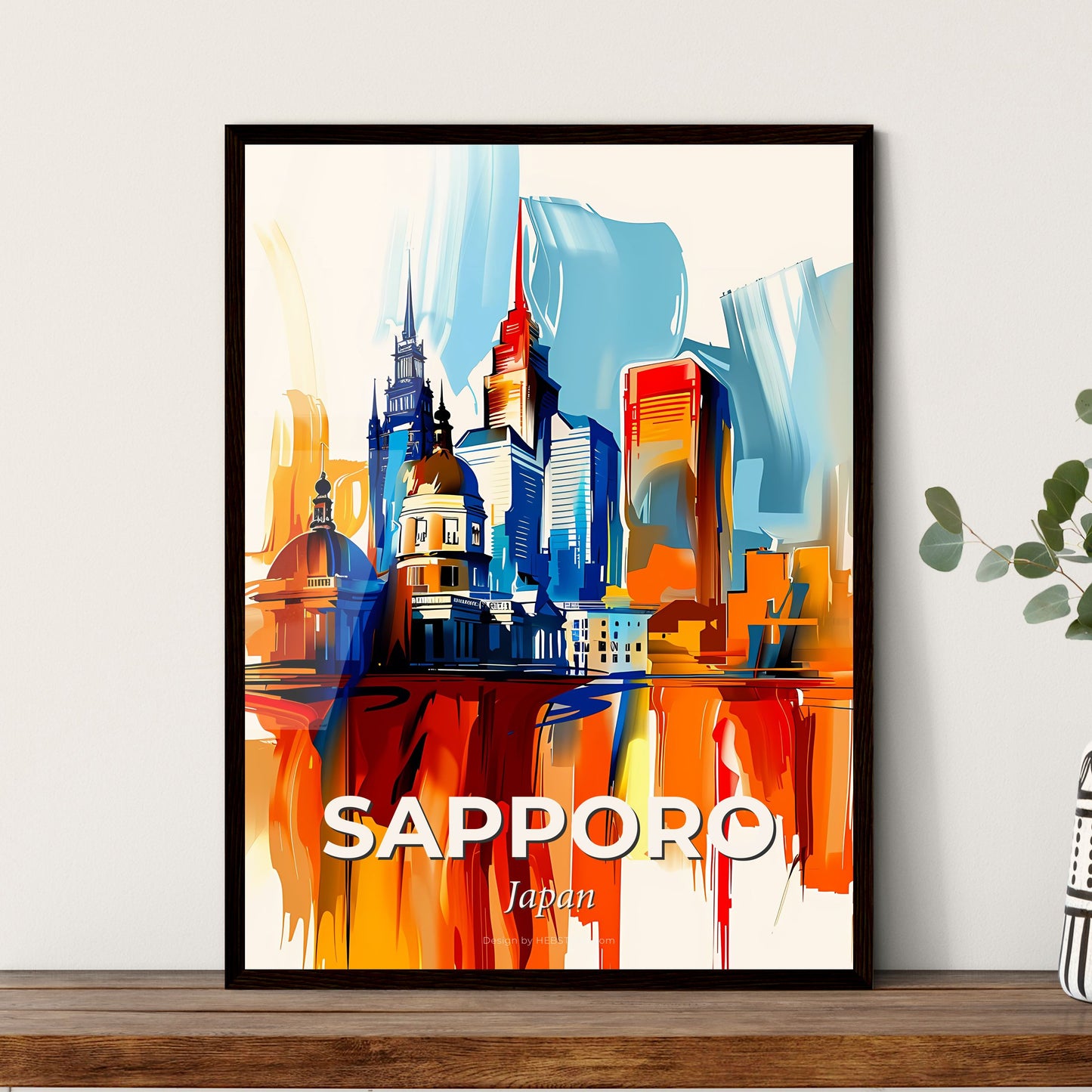 Vibrant Sapporo, Japan - A Colorful Cityscape With Buildings And A Reflection