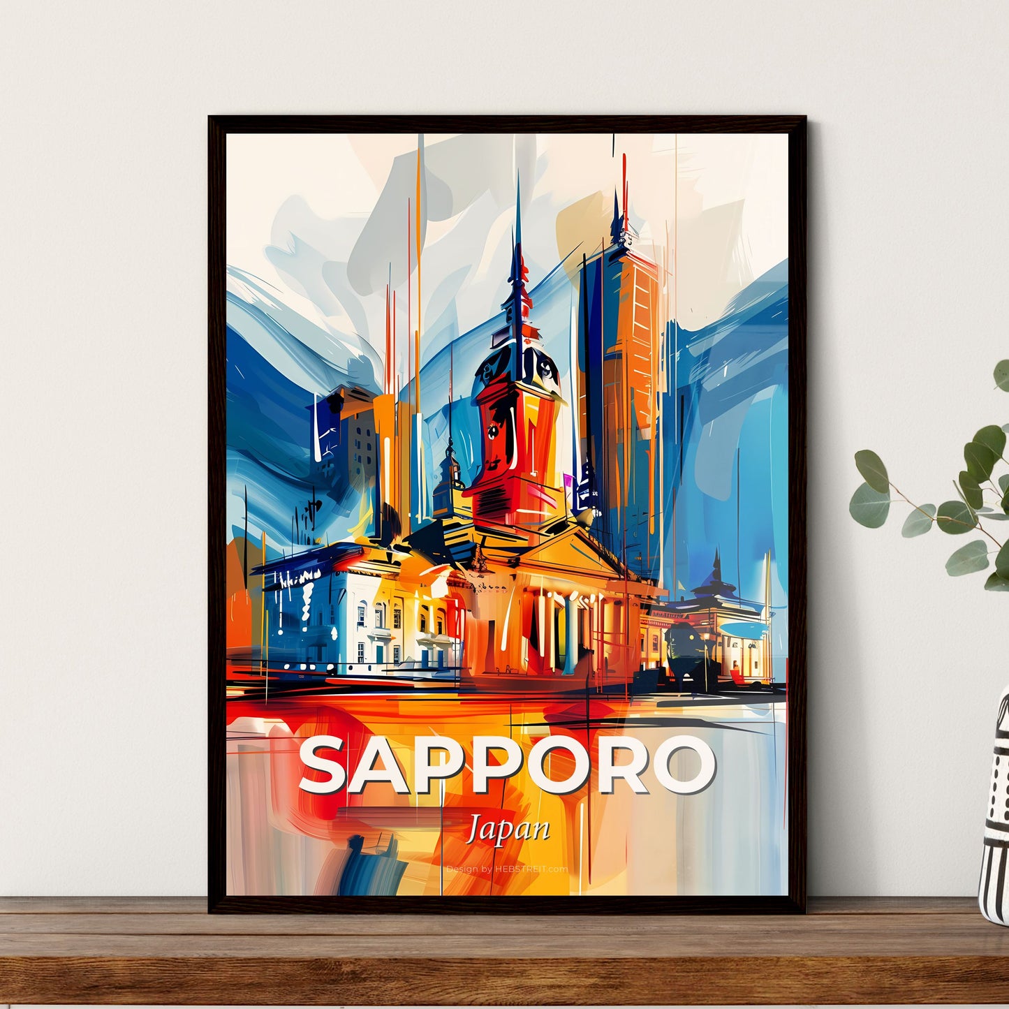 Vibrant Sapporo, Japan - A Painting Of A Building With A Tower And Towers